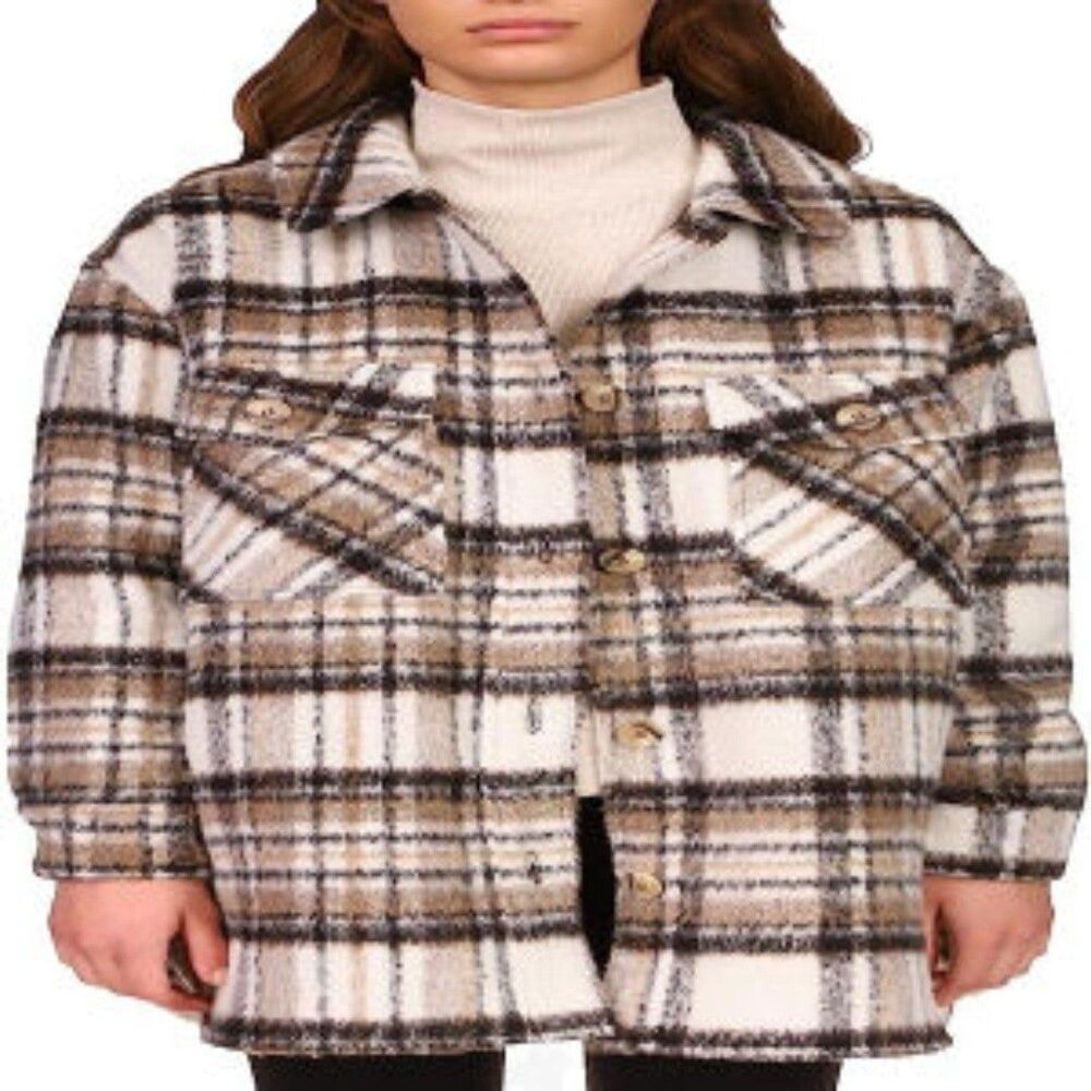Sanctuary Plaid Midi Shirt button pocket shacket Jacket XXL